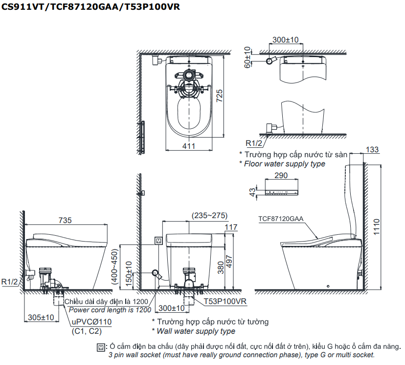 Bàn cầu thông minh NEOREST LS TOTO CS911VT/TCF87120GAA/T53P100VR