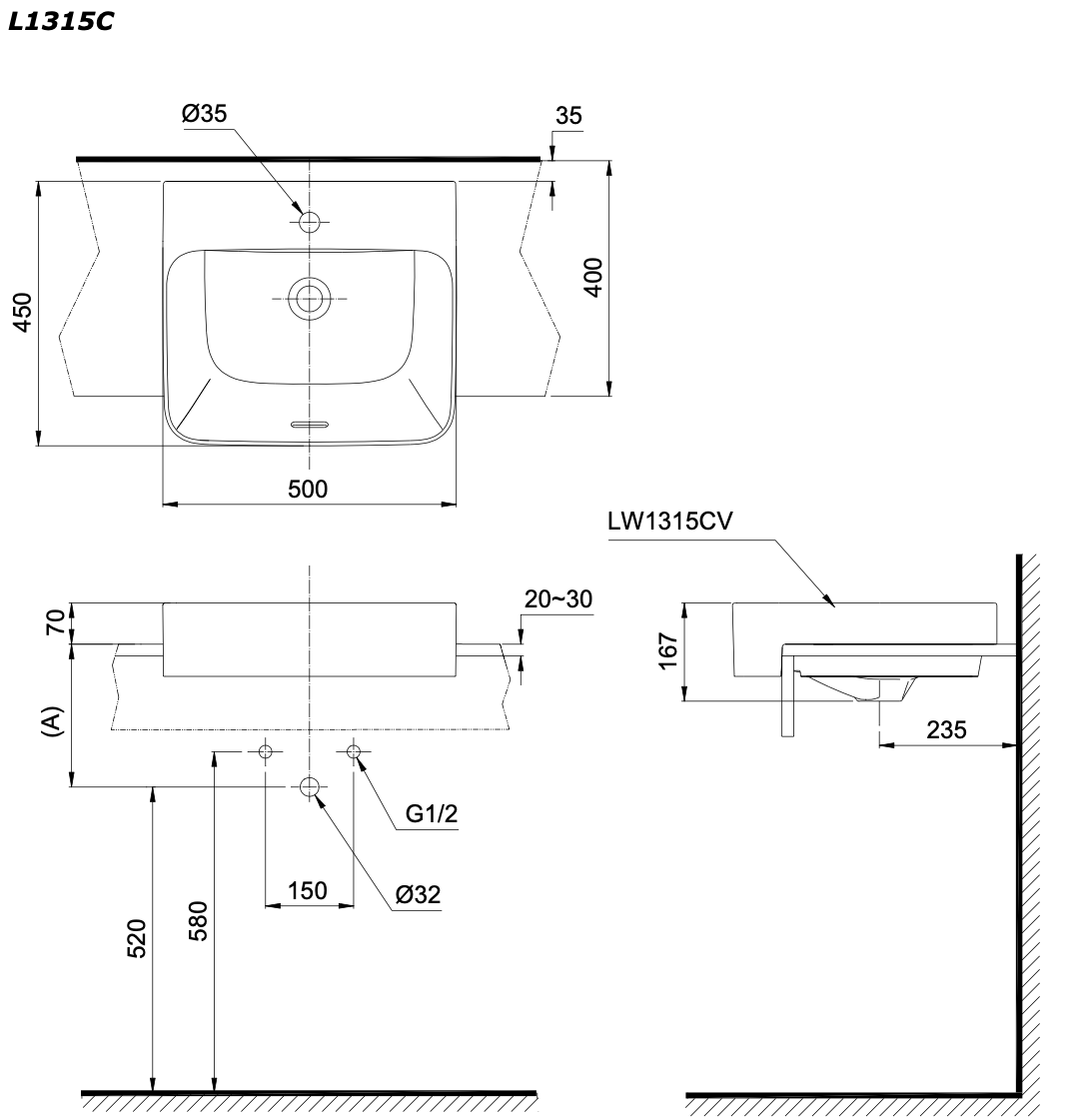 Chậu bán âm bàn TOTO L1315C#XW