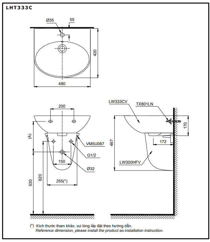 Chậu treo tường TOTO LHT333C