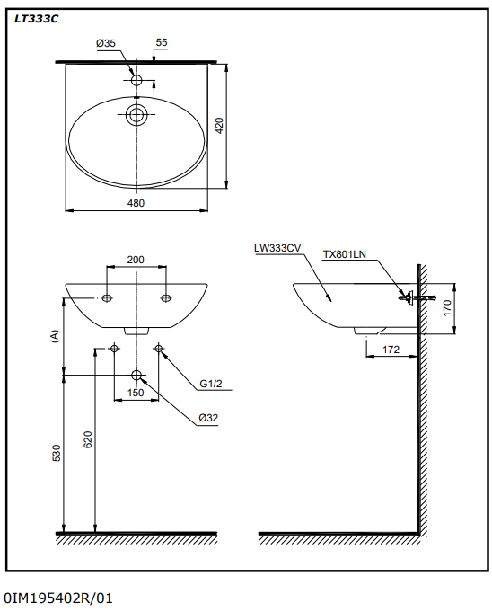 Chậu treo tường TOTO LT333C