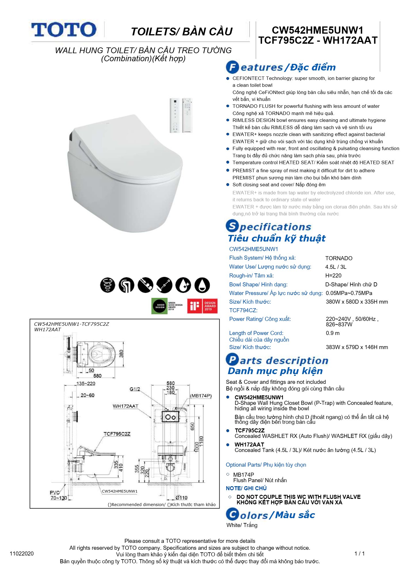 Thông số kỹ thuật CW542HME5UNW1/TCF795C2Z/WH172AAT/MB175M#SS