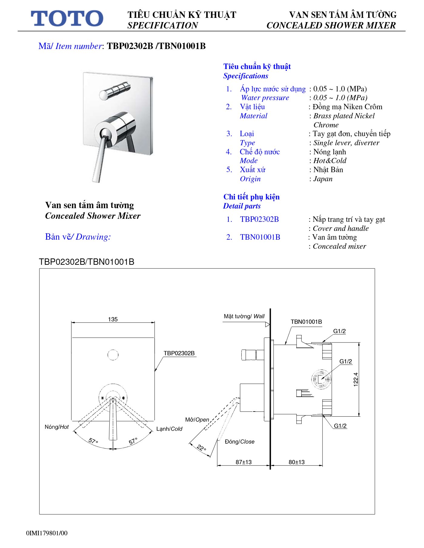 Thông số kỹ thuật TBP02302BA/TBN01001B