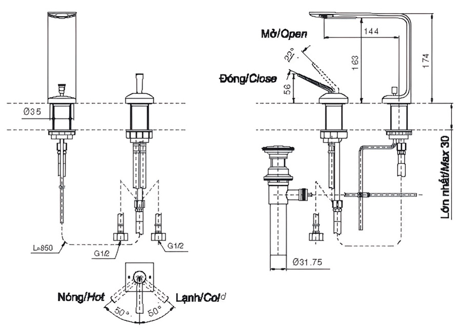 Vòi lavabo TLP02304B gật gù nóng lạnh ZL TOTO TLP02304B